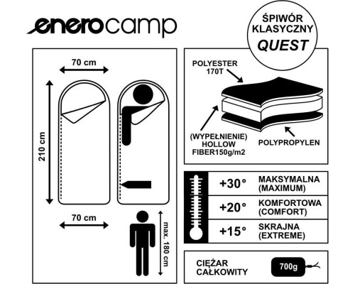 Туристичний спальник квест 210x70см зелений Enero camp