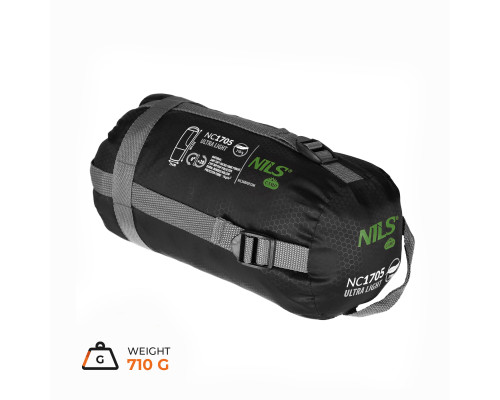 Спальний мішок NILS CAMP NC1705 ULTRA LIGHT 215 х 75 см, чорно-зелений