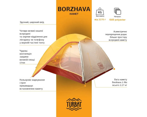 Намет туристичний Turbat BORZHAVA 2 ALU 2-місний, зелений
