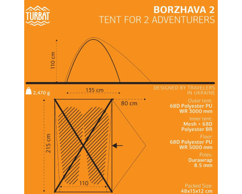 Намет туристичний Turbat BORZHAVA 2-місний, зелений