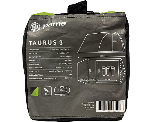 Намет туристичний Peme Taurus 3 чорно-зелений Намет туристичний Peme Taurus 3 чорно-зелений