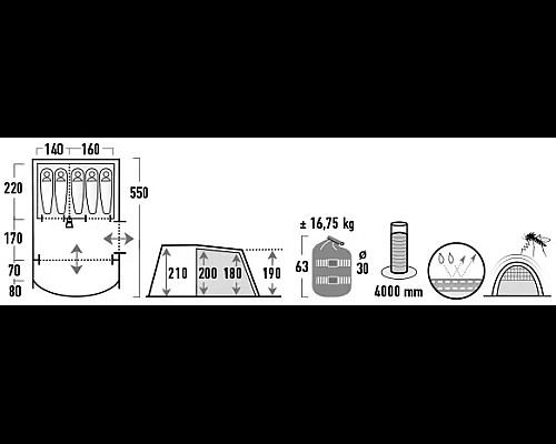 Намет п'ятимісний High Peak Garda 5.0, 550 х 320 х 210 см, темно-сірий/зелений