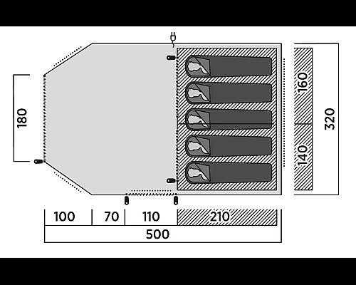 Намет п'ятимісний Easy Camp Hamra 5, 500 × 195 × 320 см, синій