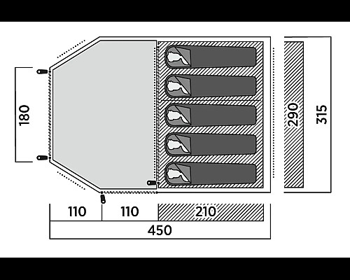 Намет п'ятимісний Easy Camp Hidra 5, 450 х 190 х 315 см, зелений