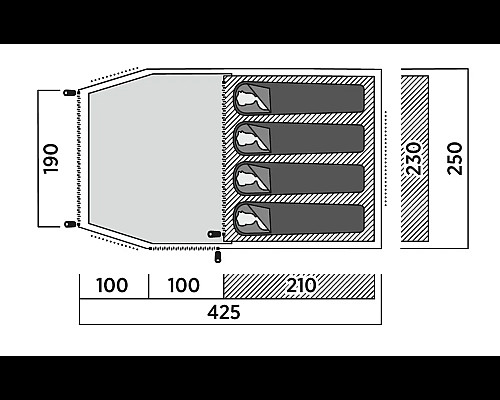 Намет чотиримісний Easy Camp Hemsedal 4, 425 х 130 х 250 см, зелений