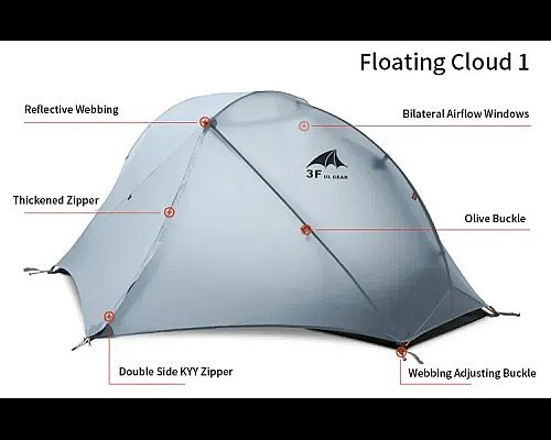 Намет одномісний 3F UL Gear Floating cloud 15D, сірий