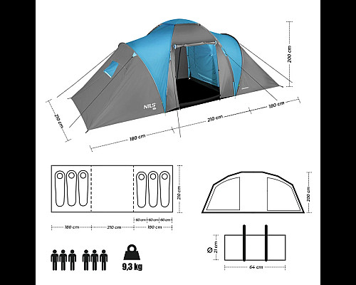 Намет кемпінговий NILS CAMP NC6031 HIGLAND сіро-блакитний