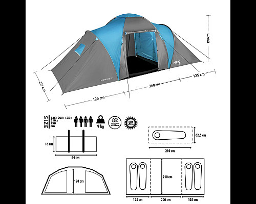 Намет кемпінговий NILS CAMP NC6431 HIGHLAND IV сіро-блакитний
