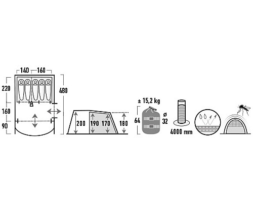 Намет п'ятимісний High Peak Brixen 5.0 Light Grey/Dark Grey/Green (11816)