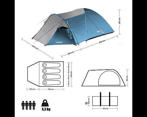 Намет кемпінговий NILS CAMP NC6012 TREKKER сіро-блакитний