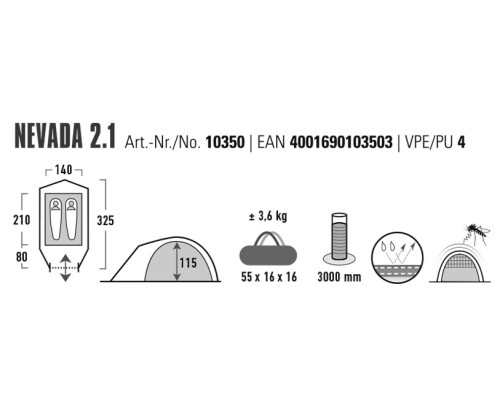 Намет двомісний High Peak Nevada 2.1 Deep Forest (10350)