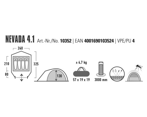 Намет чотиримісний High Peak Nevada 4.1 Deep Forest (10352)