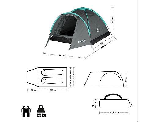 Намет кемпінговий двомісний NILS CAMP NC6010 HIKER, сірий