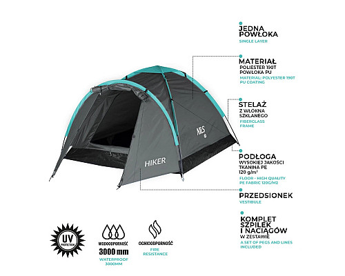 Намет кемпінговий двомісний NILS CAMP NC6010 HIKER, сірий