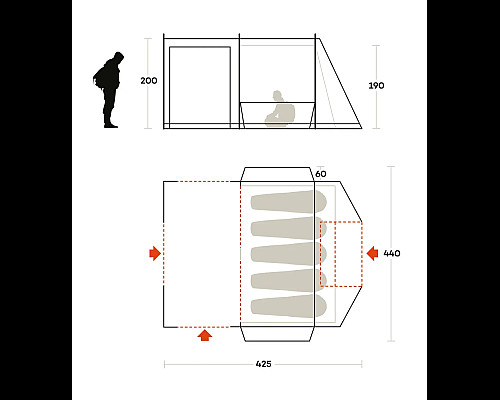 Намет п`ятимісний Ferrino Join 5 Sand, 440 х 425 х 200 см, бежевий