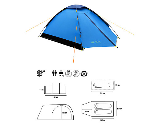 Намет кемпінговий двомісний NILS CAMP NC6033 NIGHTFALL, сіро-блакитний