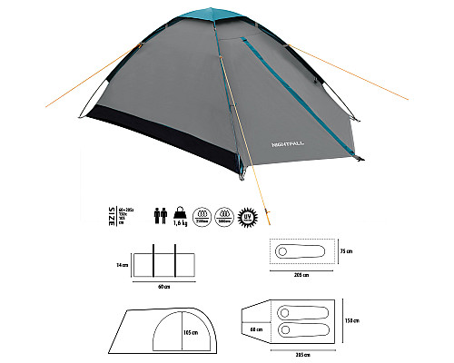 Намет кемпінговий двомісний NILS CAMP NC6033 NIGHTFALL, сіро-блакитний