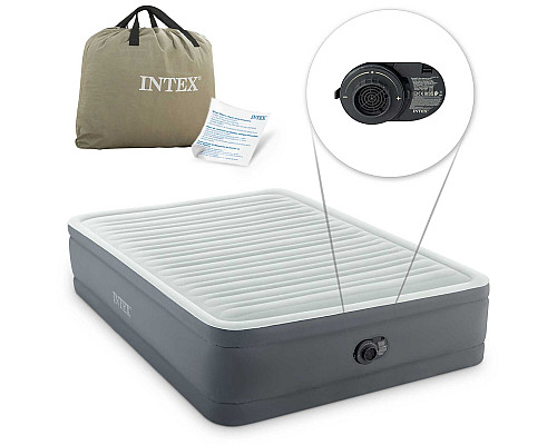 Матрац надувний INTEX 64906ND з насосом 203 х 152 х 46 см, сірий