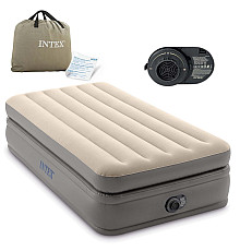 Матрац надувний Intex 64162ND з електронасосом 191x99 см сіро-бежевий
