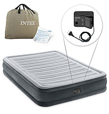 Матрац надувний Intex 67768 з вбудованим електронасосом 191x137x33 см, сірий 