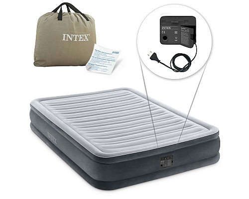 Матрац надувний Intex 67768 з вбудованим електронасосом 191x137x33 см, сірий Матрац надувний Intex 67768 з вбудованим електронасосом 191x137x33 см, сірий