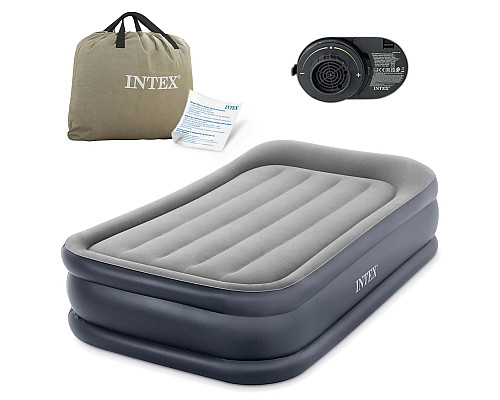 Матрац надувний Intex 64132 з вбудованим електронасосом 191x99x42 см, синьо-сірий Матрац надувний Intex 64132 з вбудованим електронасосом 191x99x42 см, синьо-сірий