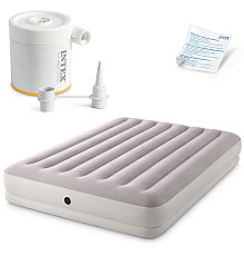 Матрац надувний Intex 64179 з електронасосом 203x152 см, сіро-бежевий