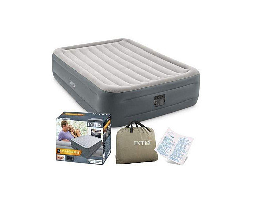 Матрац надувний Intex 64126 з вбудованим електронасосом 203x152x46 см, сірий