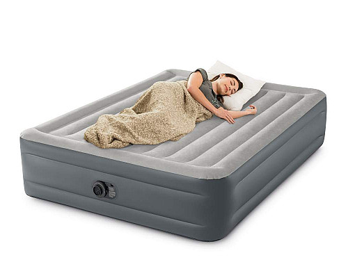 Матрац надувний Intex 64126 з вбудованим електронасосом 203x152x46 см, сірий