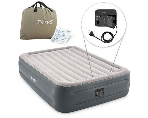 Матрац надувний Intex 64126 з вбудованим електронасосом 203x152x46 см, сірий