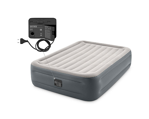 Матрац надувний Intex 64126 з вбудованим електронасосом 203x152x46 см, сірий