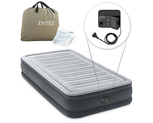 Матрац надувний Intex 67766 з вбудованим електронасосом 191x99x33 см, сірий Матрац надувний Intex 67766 з вбудованим електронасосом 191x99x33 см, сірий