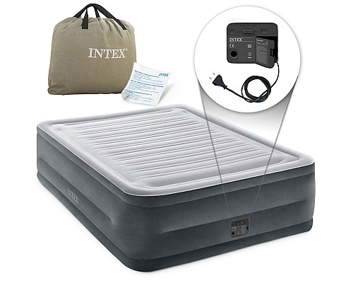 Матрац надувний Intex 64418 з вбудованим електронасосом 203x152x56 см, сірий Матрац надувний Intex 64418 з вбудованим електронасосом 203x152x56 см, сірий