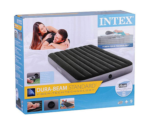 Матрац надувний Intex 64779 з електронасосом 203x152x25 см, сіро-зелений