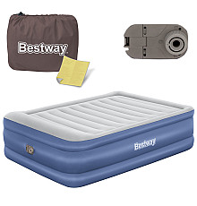 Матрац надувний Bestway 67690 з вбудованим електронасосом 203х152 см, синьо-сірий