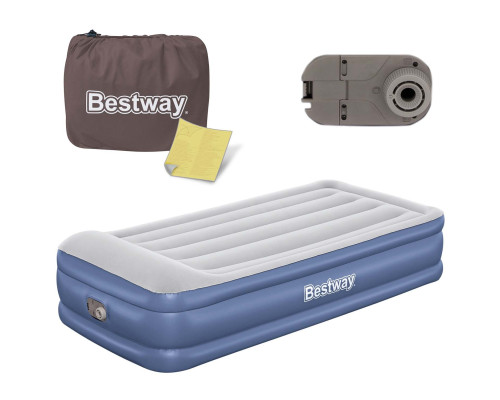 Матрац надувний Bestway 67628 з насосом 191x97 см, блакитно-сірий