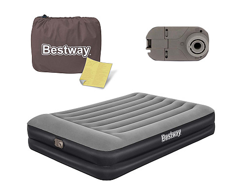 Матрац надувний Bestway 67403 з вбудованим насосом 203x152 см, чорно-сірий