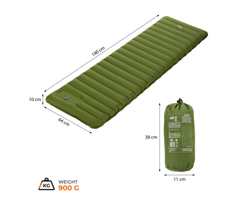Матрац туристичний з вбудованим насосом NILS CAMP NC4402 190 х 63 х 10 см, зелений