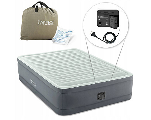Матрац надувний INTEX 64904 191x137x46 см, сіро-бірюзовий