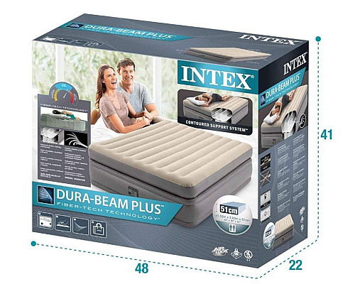 Матрац надувний INTEX 64164 з вбудованим електронасосом 203x152x51 см, бежевий