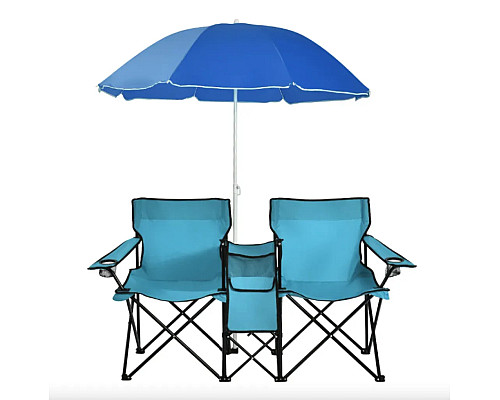 Комплект стільців розкладних Costway Parma з парасолькою, бірюзовий