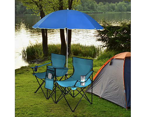 Комплект стільців розкладних Costway Parma з парасолькою, бірюзовий