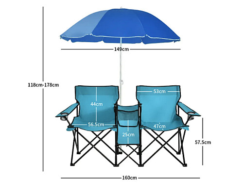 Комплект стільців розкладних Costway Parma з парасолькою, бірюзовий