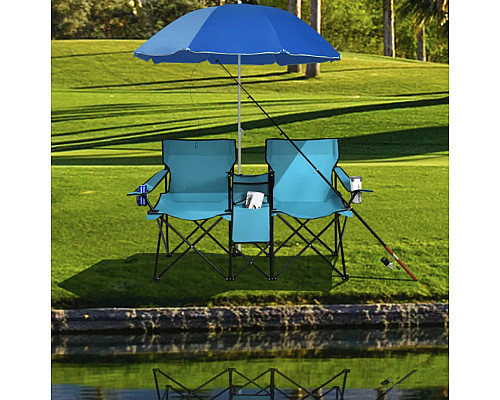 Комплект стільців розкладних Costway Parma з парасолькою, бірюзовий