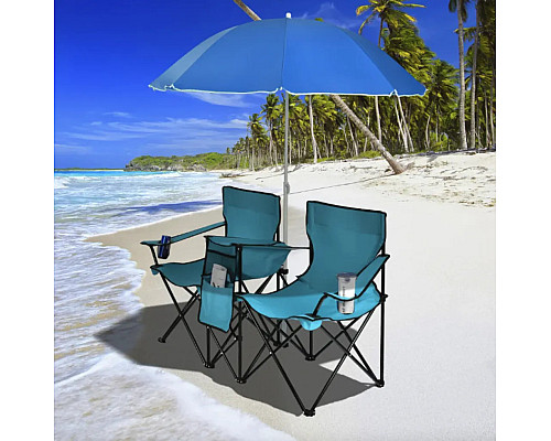 Комплект стільців розкладних Costway Parma з парасолькою, бірюзовий