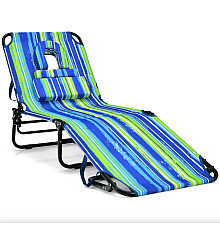 Шезлонг Costway Hanna, 74 х 64 х 15-36 см - синьо-зелений