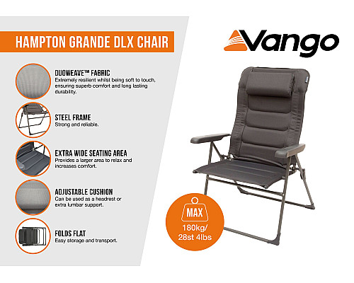 Стілець кемпінговий Vango Hampton Grande DLX Chair Excalibur CHRHAMPTOE27A3T, 74 х 55 х 119 см - коричневий