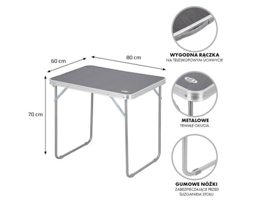 Стіл кемпінговий 80x60x70 см NILS CAMP NC3020 графітовий