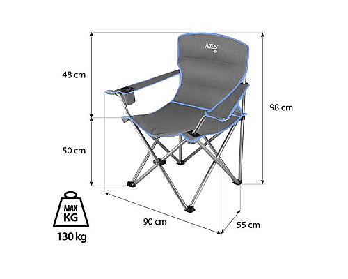 Крісло для кемпінгу NILS CAMP NC3079, сіро-блакитне