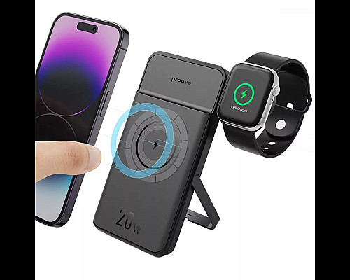 Повербанк бездротовий 2-в-1 Proove Power Stand 20W 10000mAh, чорний